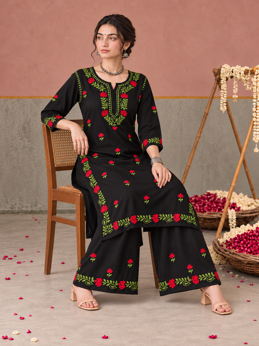 Surmai Rayon Chikankari Co-ord Set