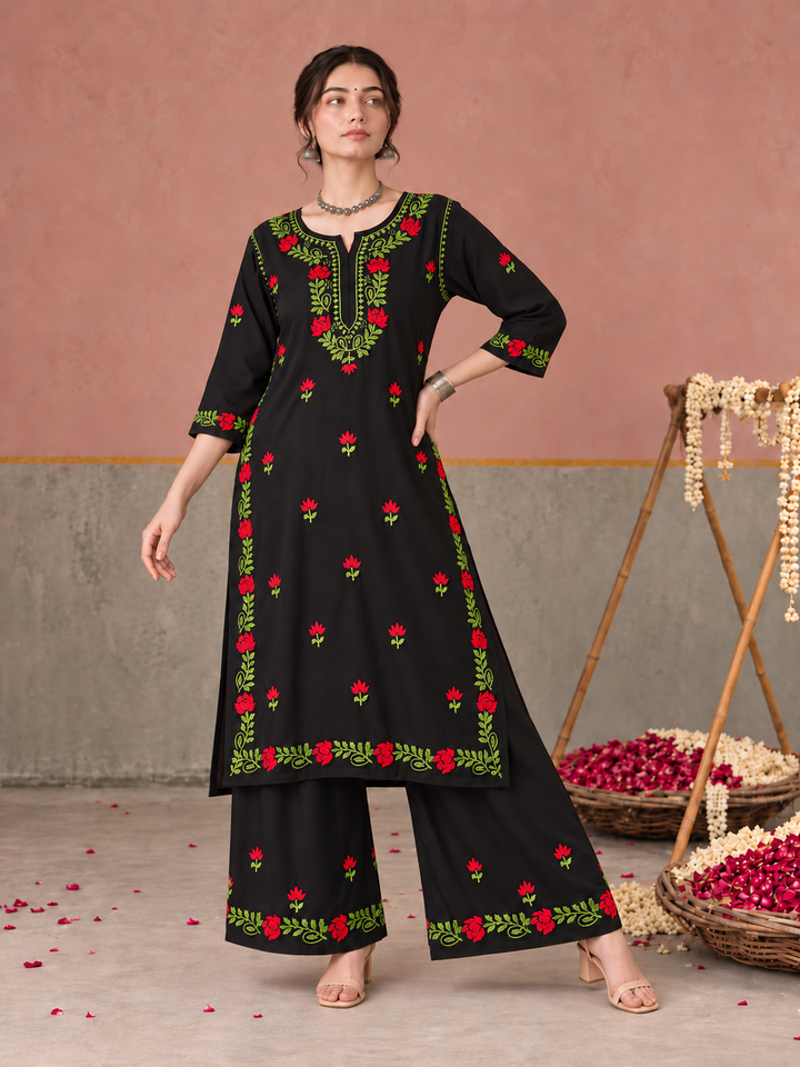 Surmai Rayon Chikankari Co-ord Set