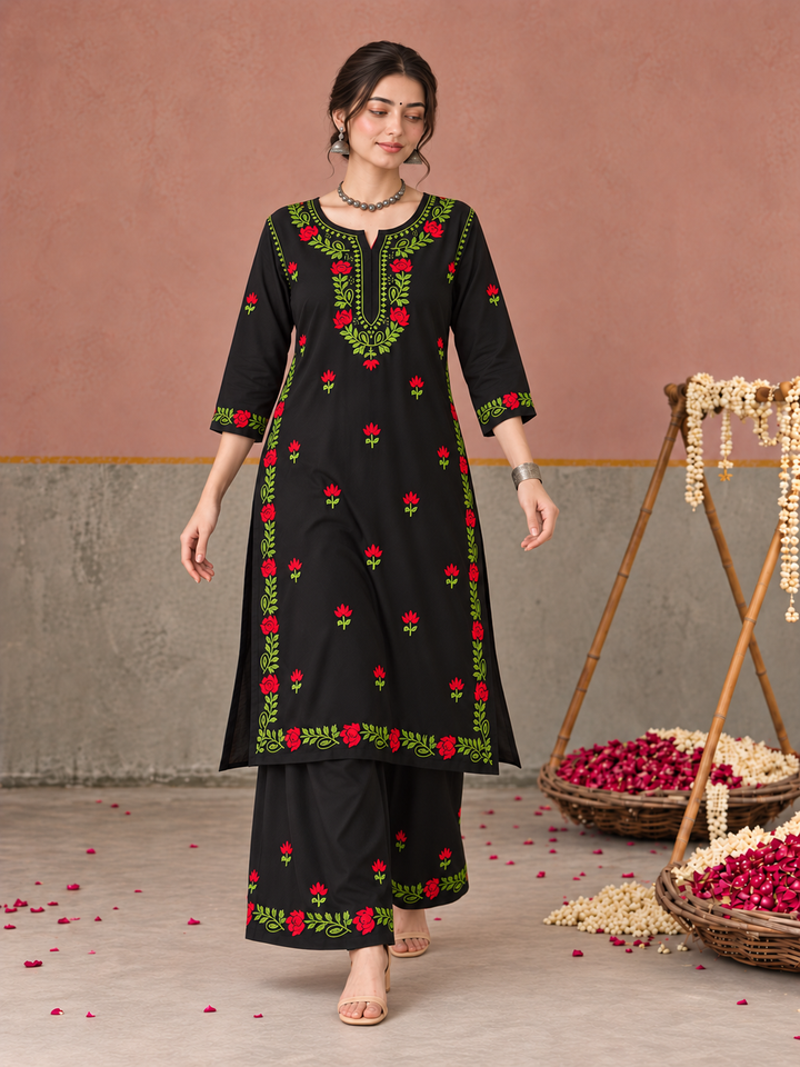 Surmai Rayon Chikankari Co-ord Set