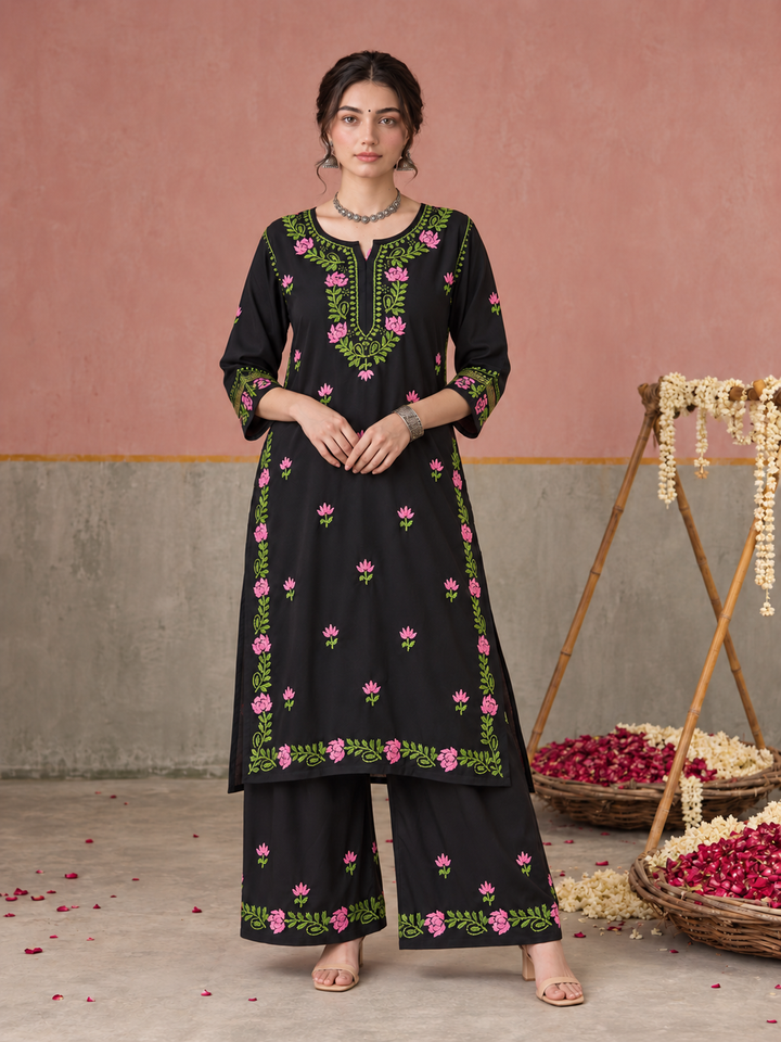 Surmai Rayon Chikankari Co-ord Set