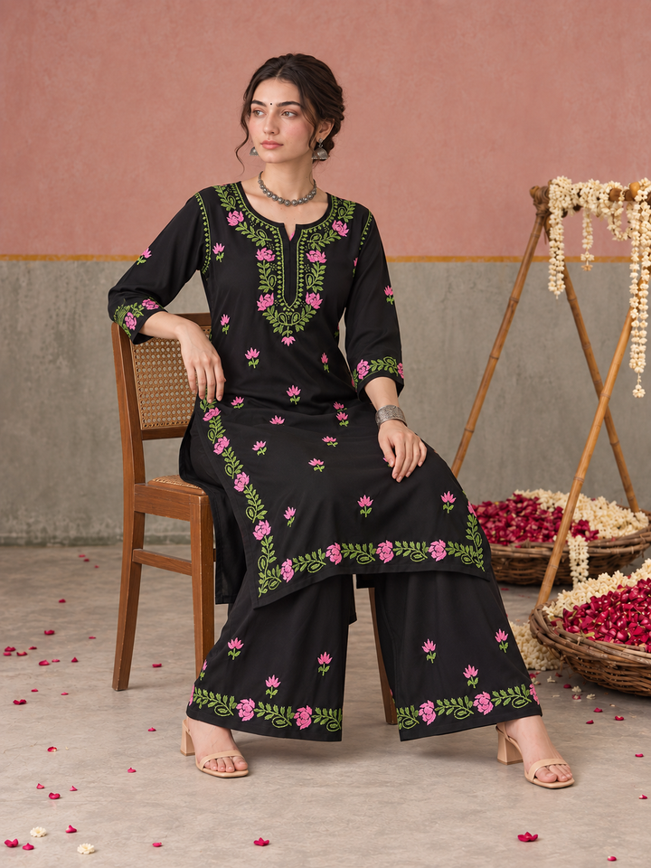 Surmai Rayon Chikankari Co-ord Set