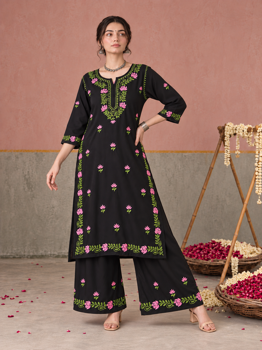 Surmai Rayon Chikankari Co-ord Set