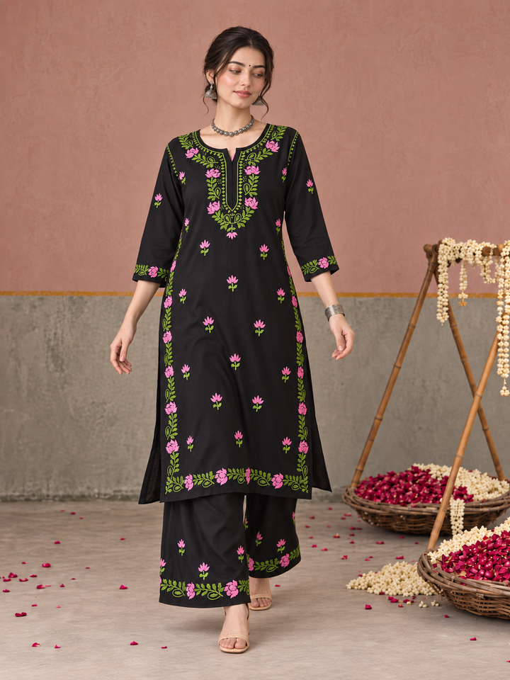 Surmai Rayon Chikankari Co-ord Set