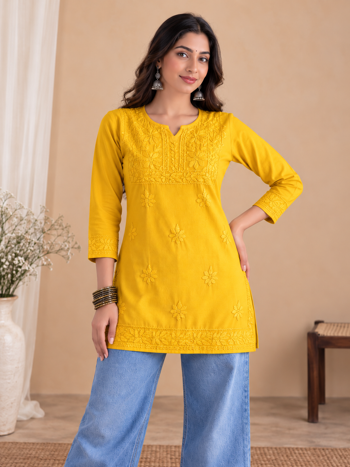 Mili Rayon Chikankari Short Kurti for Women