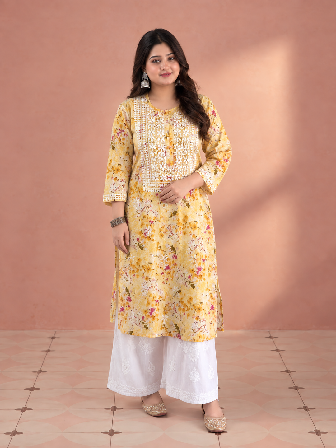 Aditi Mulmul Chikankari Plus Size Straight Kurta