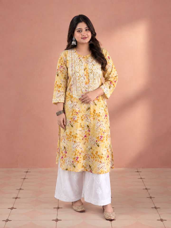 Aditi Mulmul Chikankari Plus Size Straight Kurta