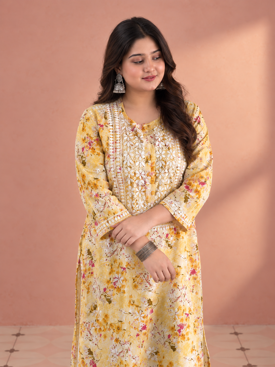 Aditi Mulmul Chikankari Plus Size Straight Kurta