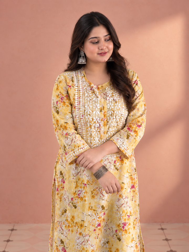 Aditi Mulmul Chikankari Plus Size Straight Kurta