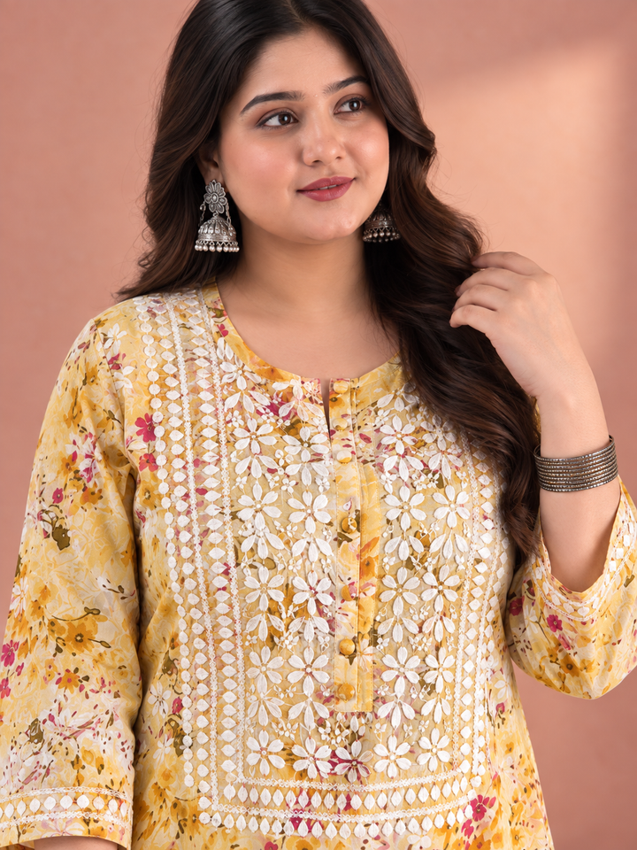 Aditi Mulmul Chikankari Plus Size Straight Kurta