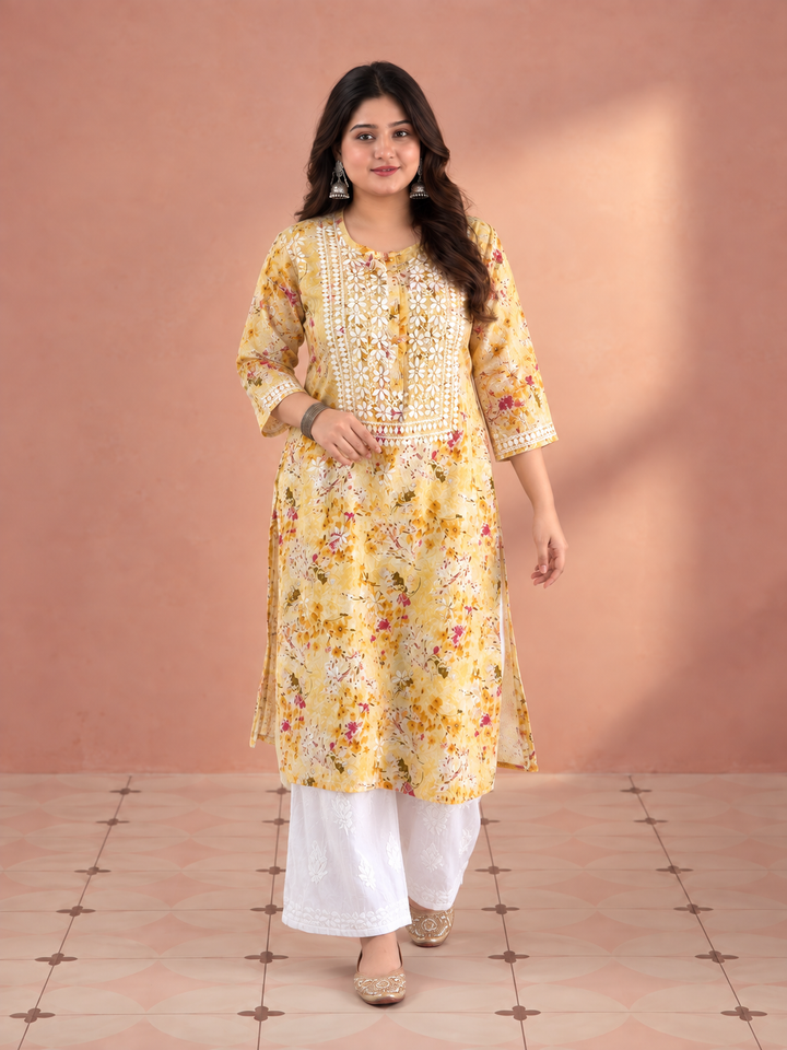 Aditi Mulmul Chikankari Plus Size Straight Kurta