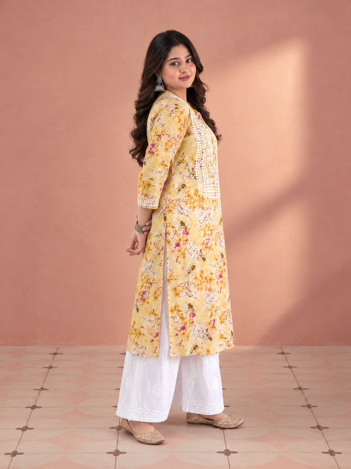 Aditi Mulmul Chikankari Plus Size Straight Kurta