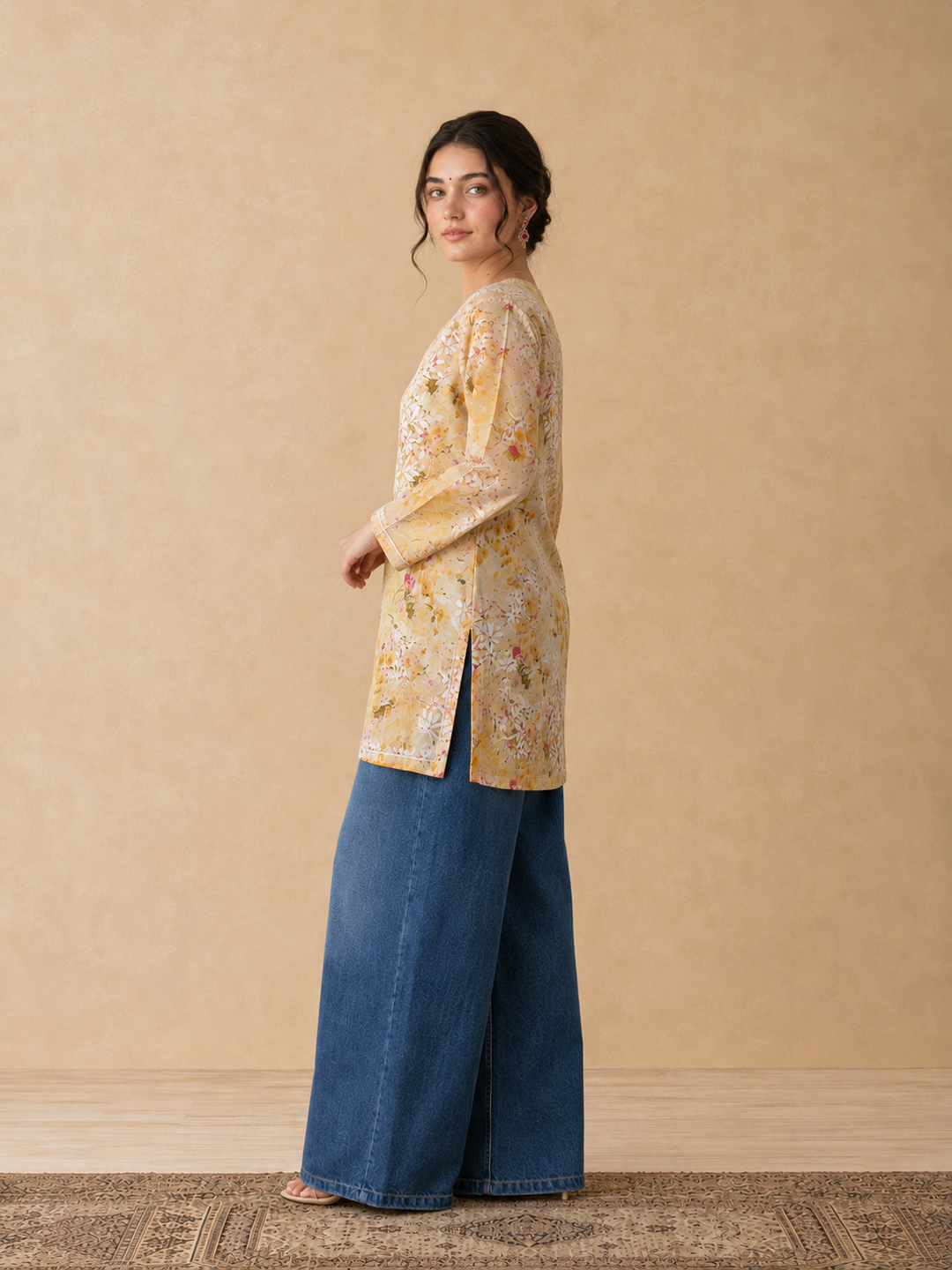 Kavya Mulmul Print Chikankari Short Kurti