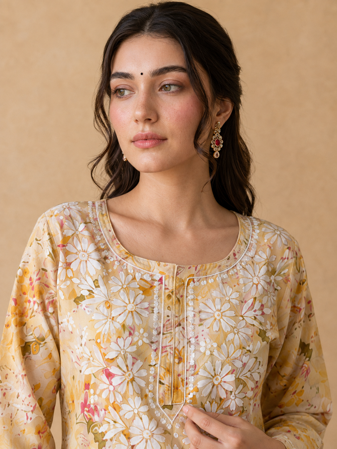 Kavya Mulmul Print Chikankari Short Kurti