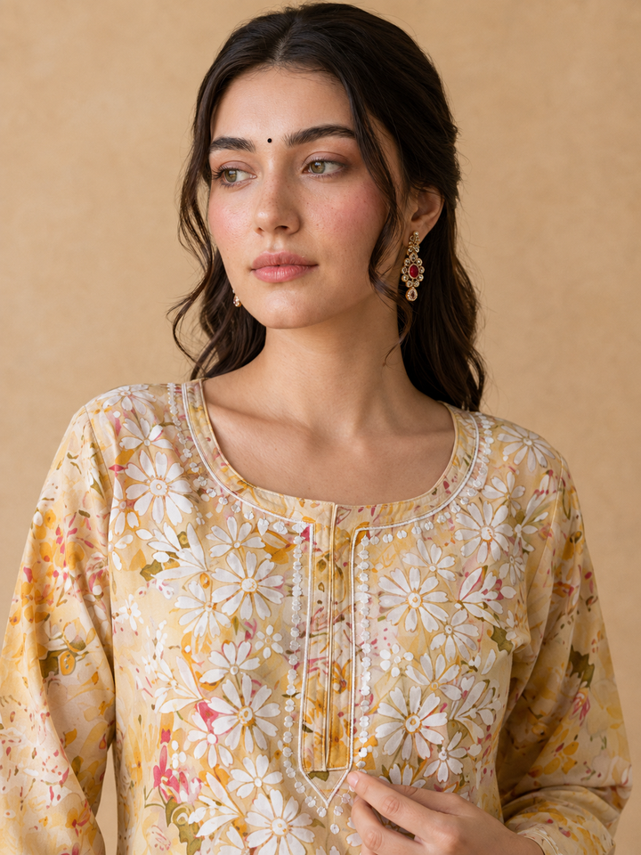 Kavya Mulmul Print Chikankari Short Kurti