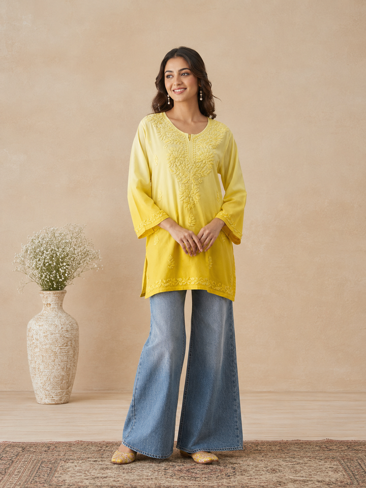 Ishara Modal Chikankari Ombre Short Kurti