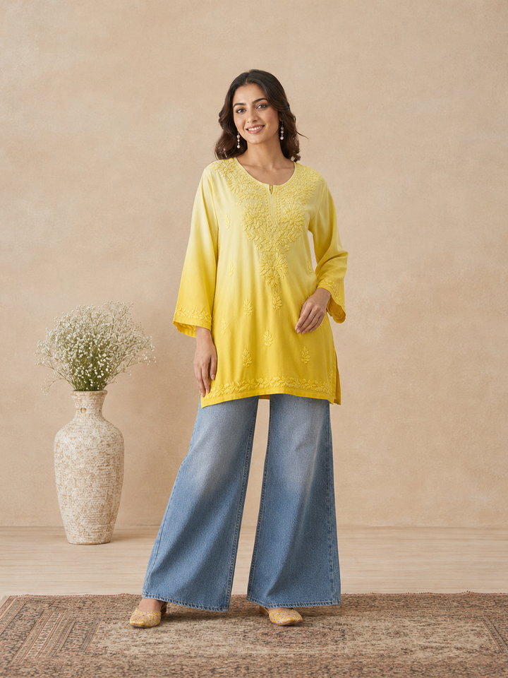 Ishara Modal Chikankari Ombre Short Kurti