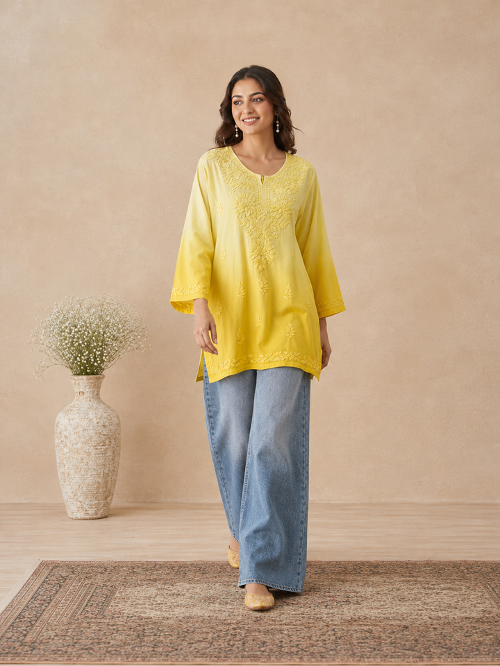 Ishara Modal Chikankari Ombre Short Kurti