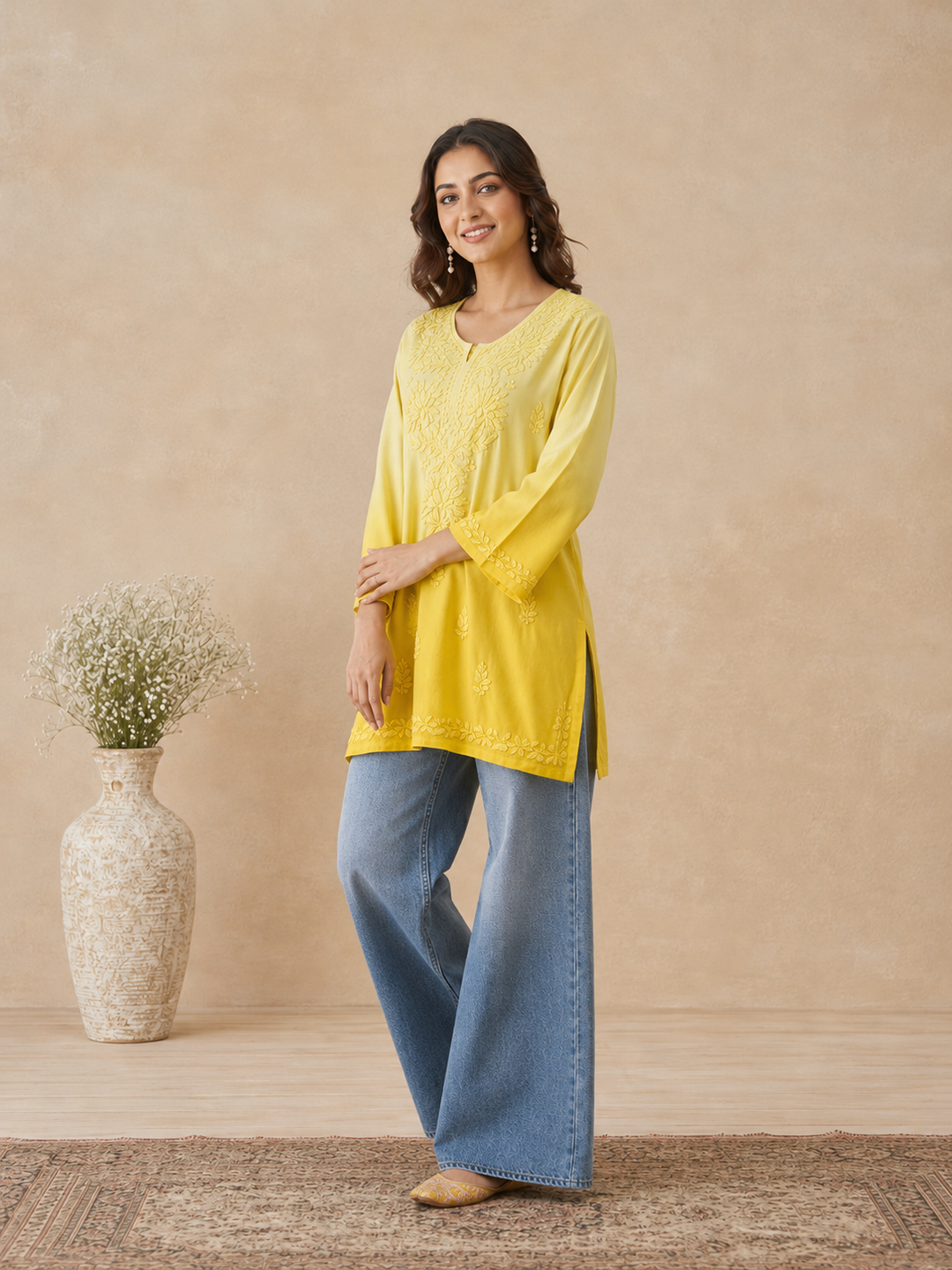 Ishara Modal Chikankari Ombre Short Kurti
