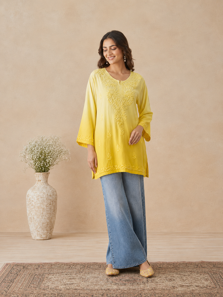 Ishara Modal Chikankari Ombre Short Kurti