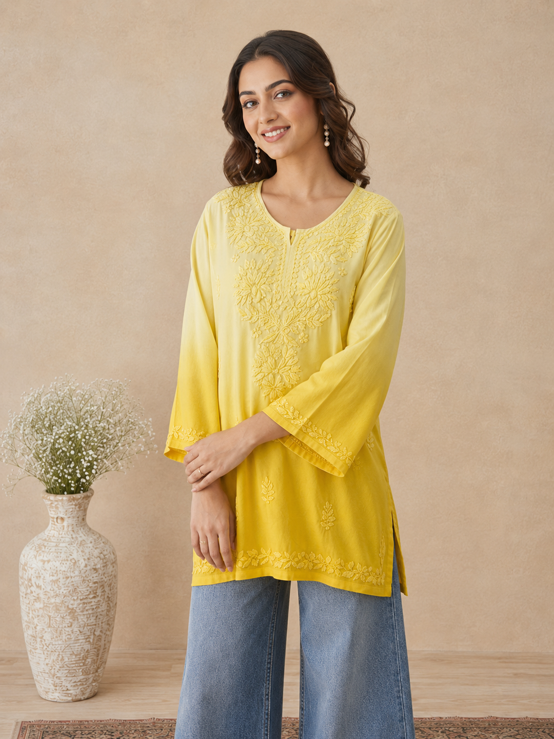 Ishara Modal Chikankari Ombre Short Kurti