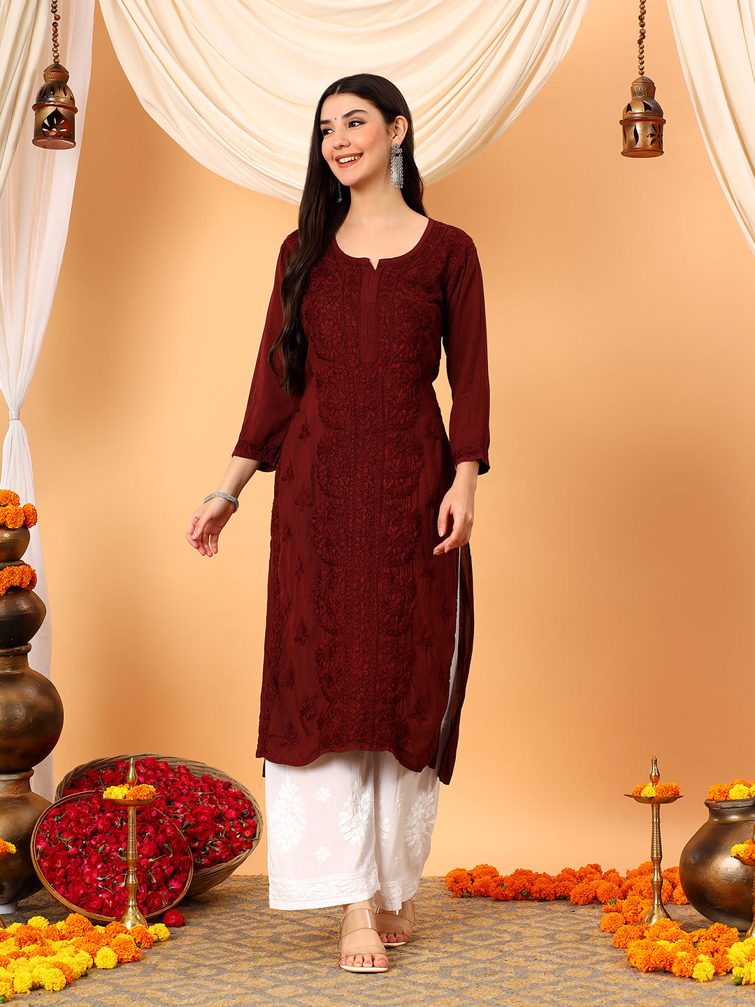 Alina Chikankari Modal Straight Kurta