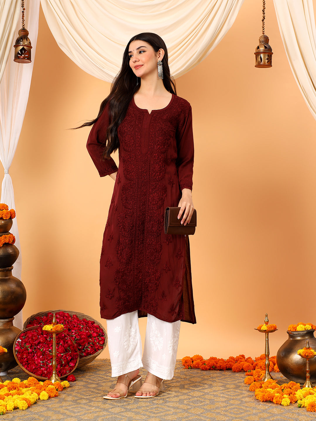 Alina Chikankari Modal Straight Kurta