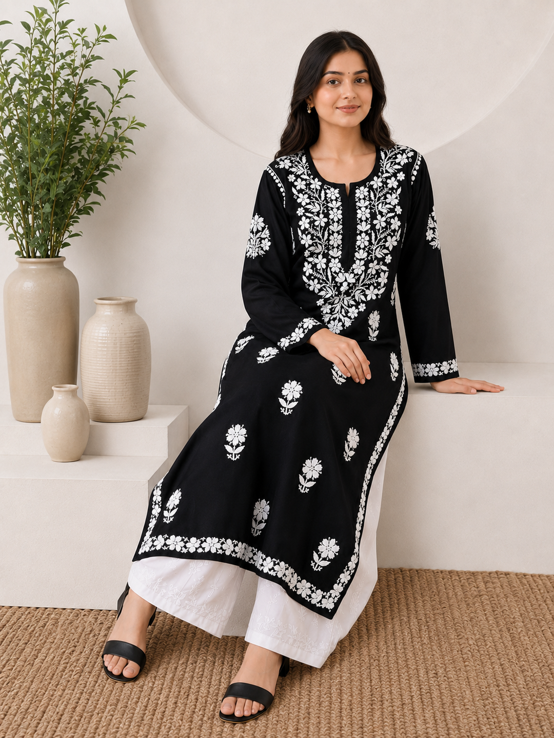 Anam Chikankari Rayon Straight Kurta