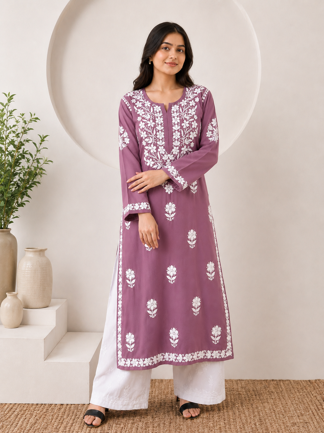 Anam Chikankari Rayon Straight Kurta