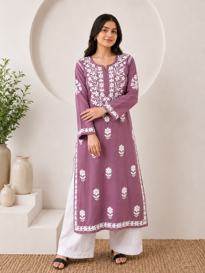 Anam Chikankari Rayon Straight Kurta