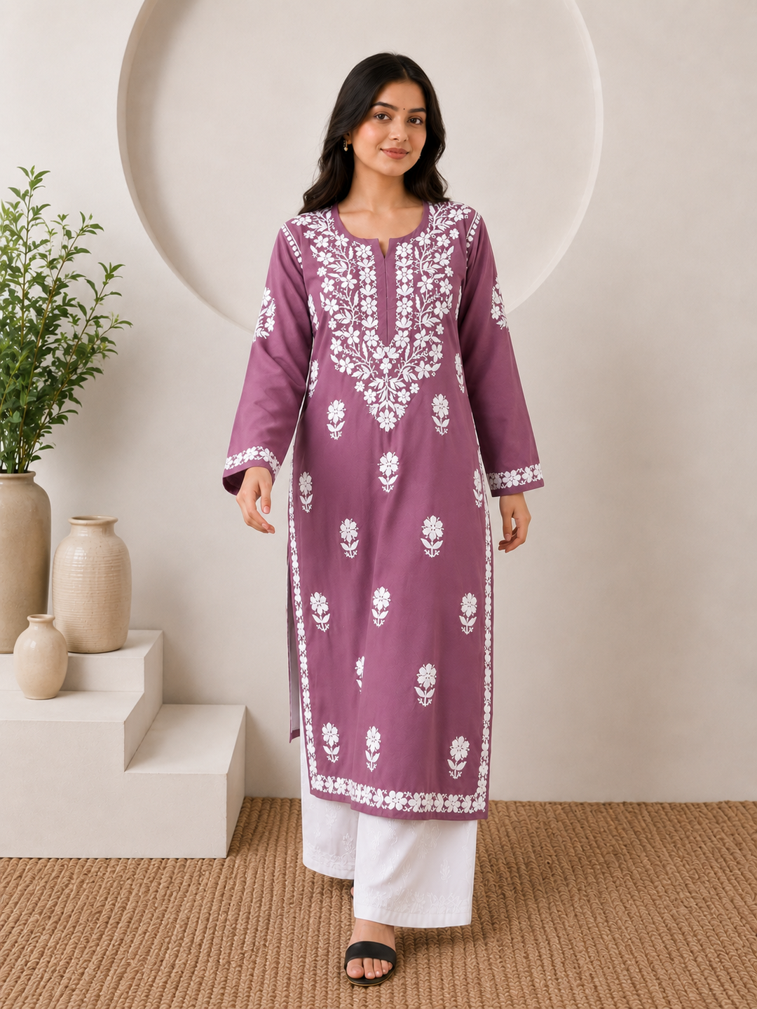 Anam Chikankari Rayon Straight Kurta