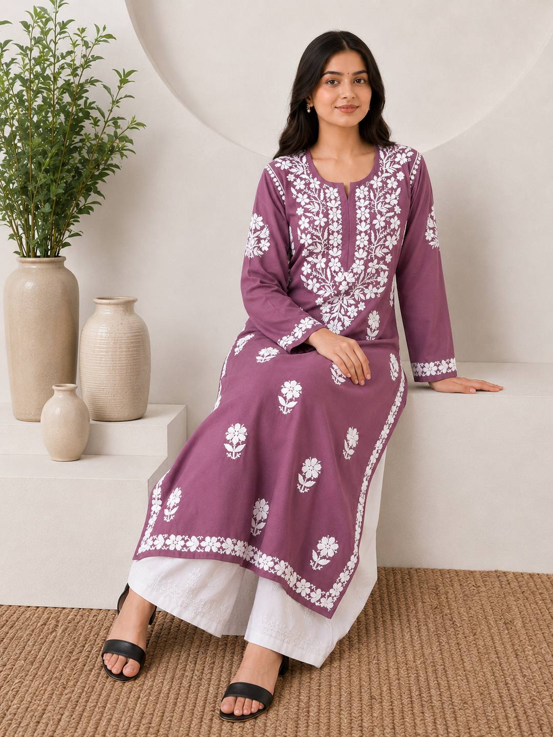 Anam Chikankari Rayon Straight Kurta