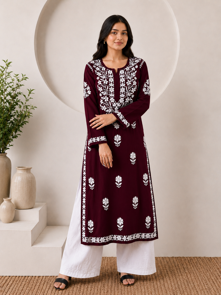 Anam Chikankari Rayon Straight Kurta