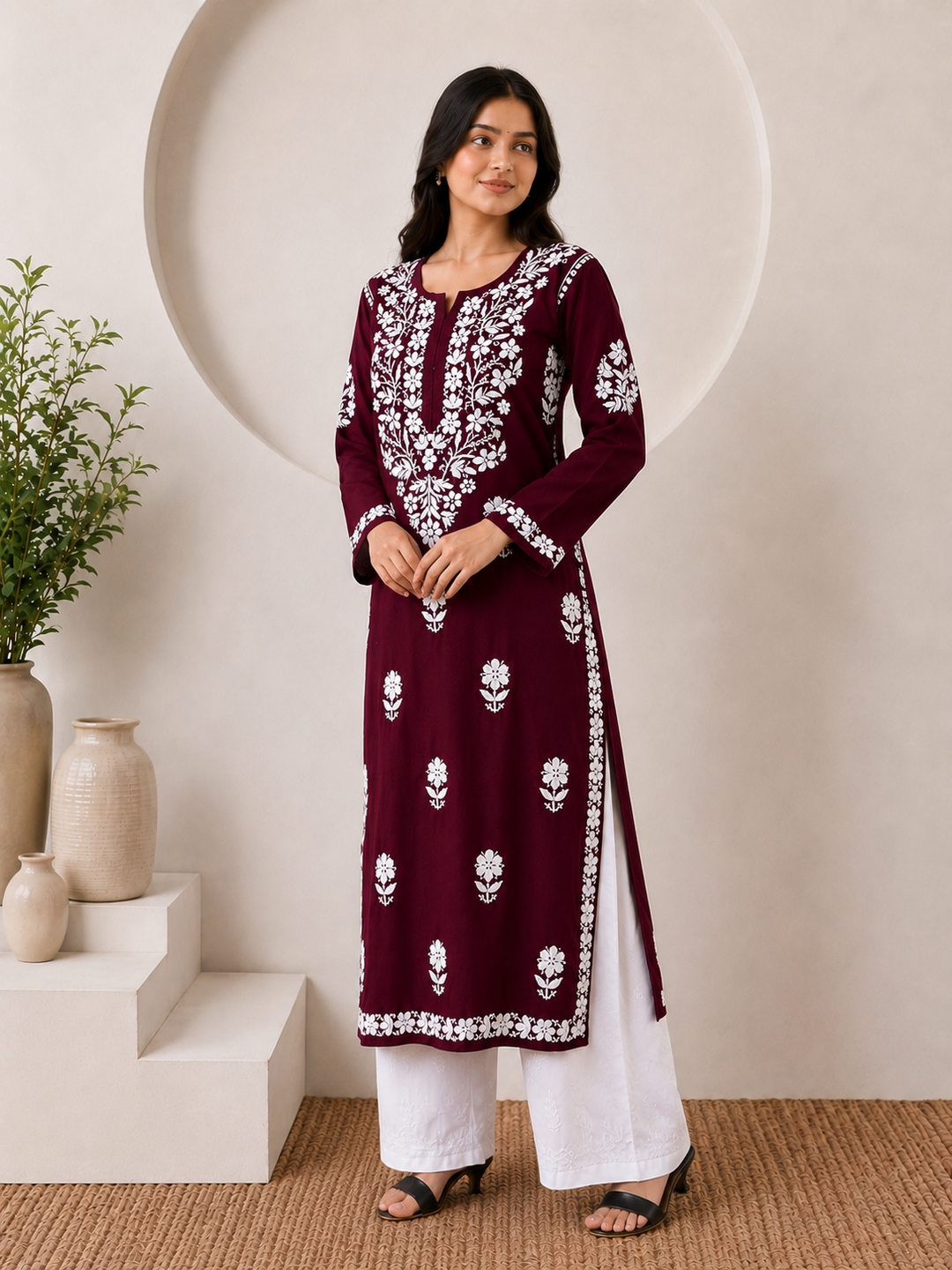 Anam Chikankari Rayon Straight Kurta