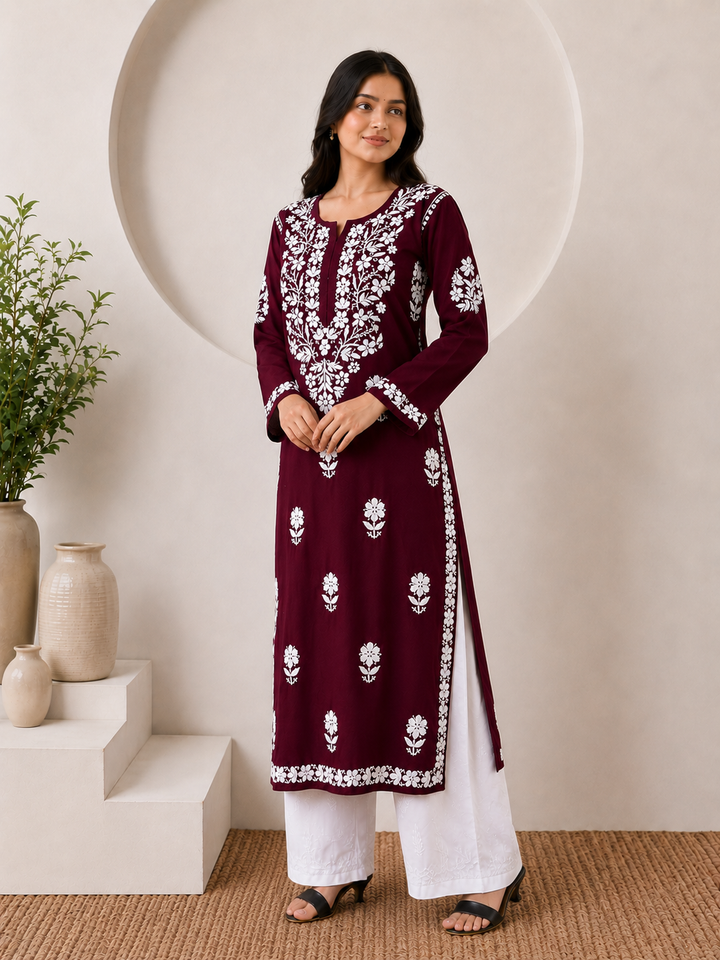 Anam Chikankari Rayon Straight Kurta