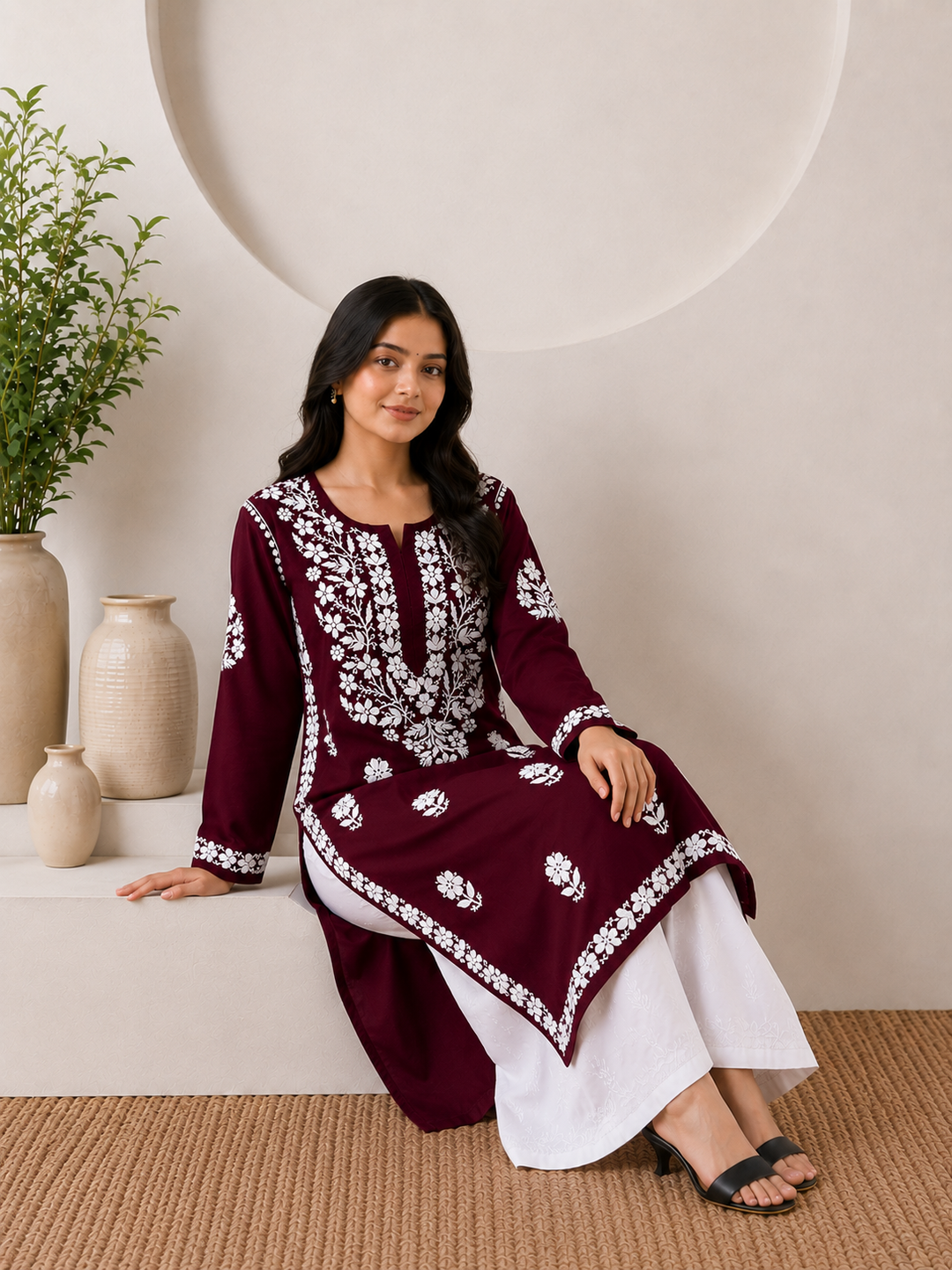Anam Chikankari Rayon Straight Kurta