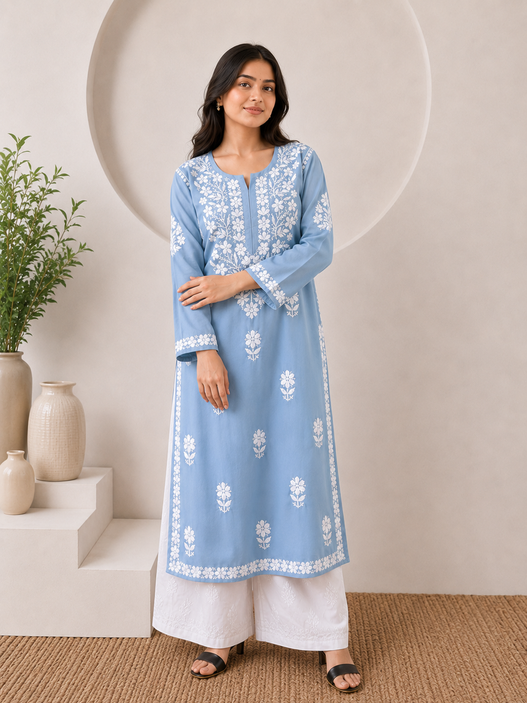 Anam Chikankari Rayon Straight Kurta