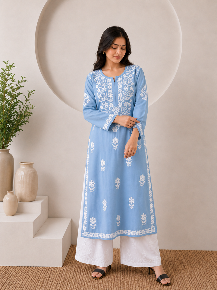 Anam Chikankari Rayon Straight Kurta