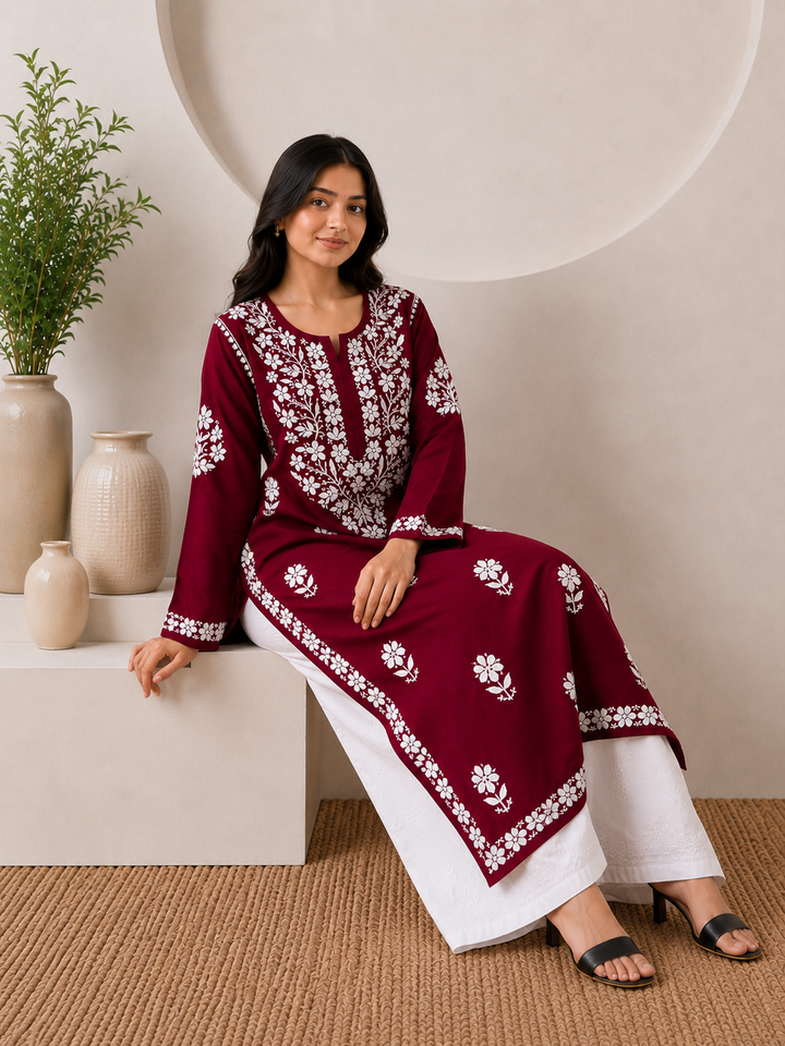 Anam Chikankari Rayon Straight Kurta