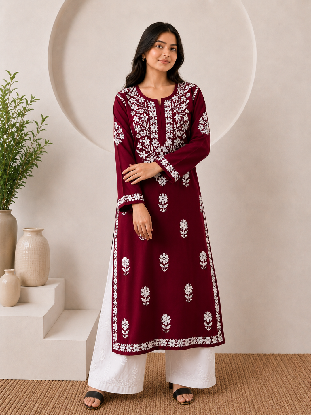 Anam Chikankari Rayon Straight Kurta