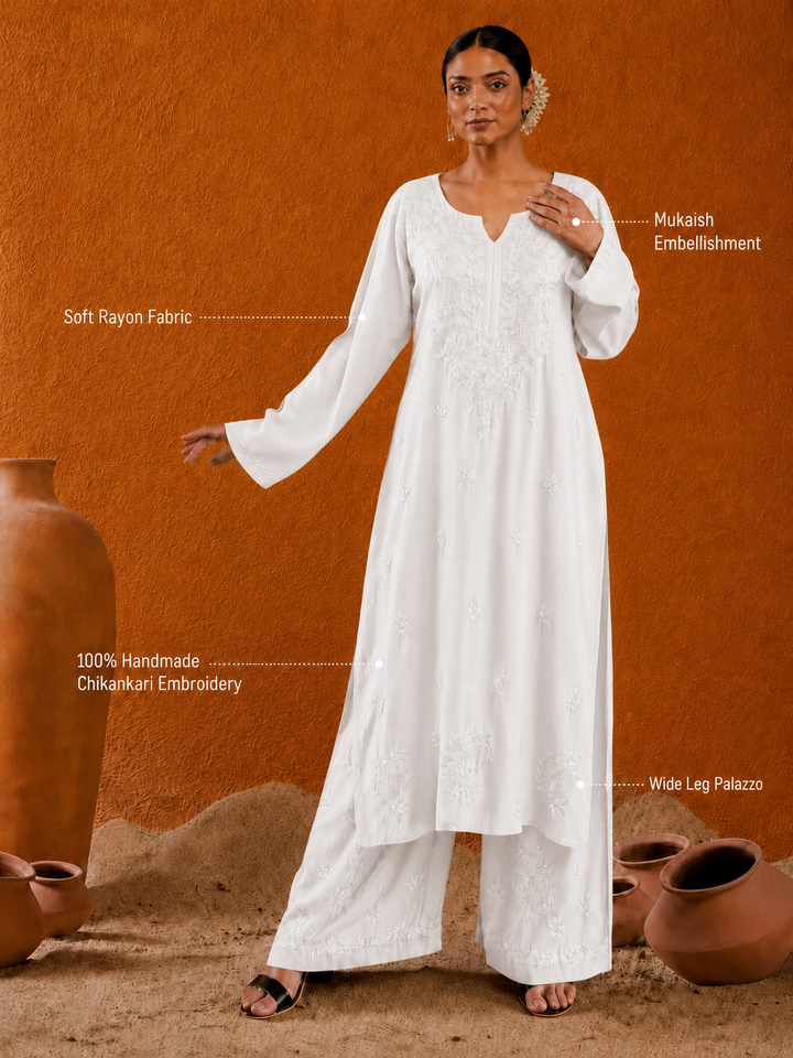 Avika Rayon Chikankari Mukaish Co-ord Set