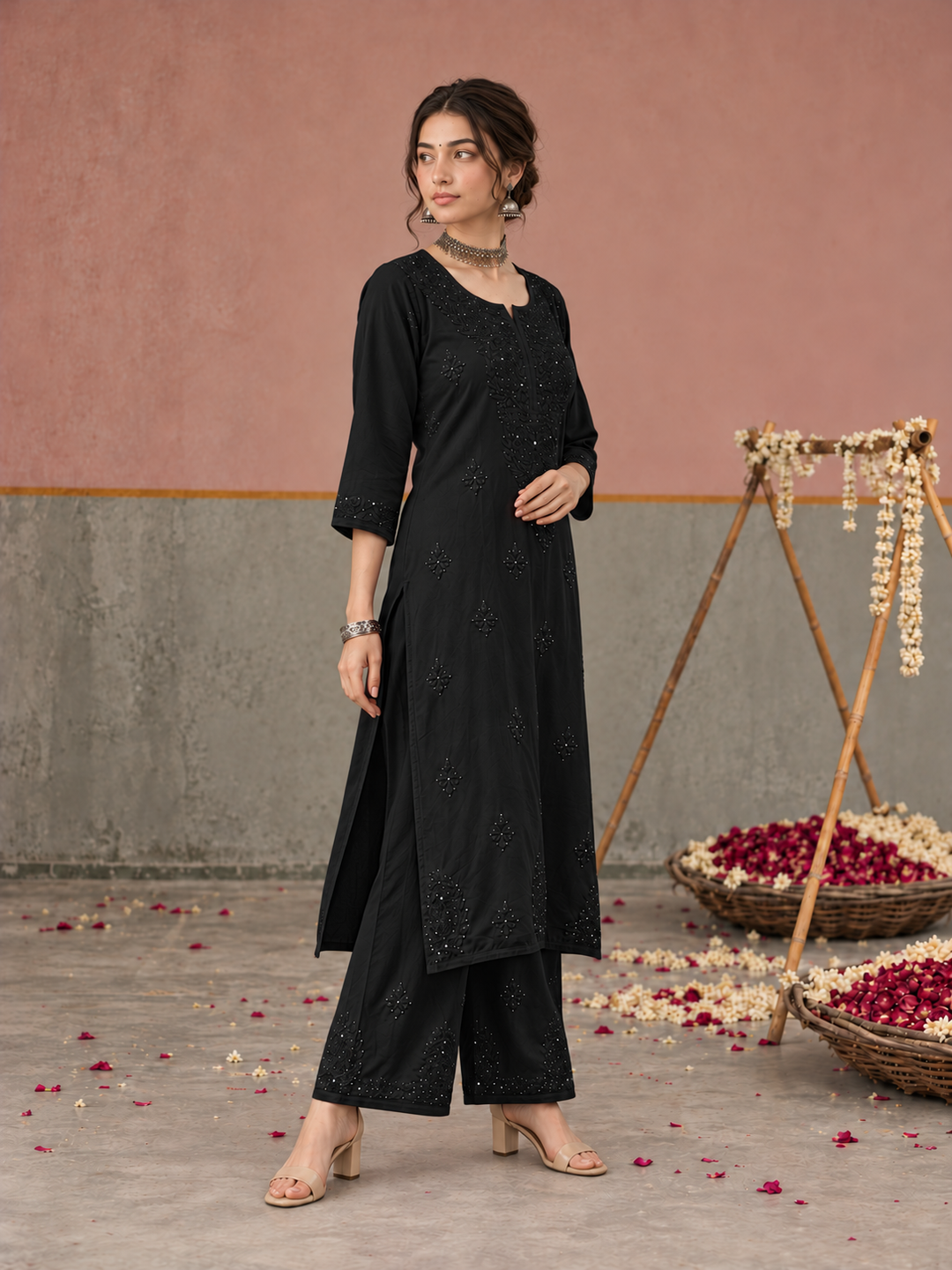 Avika Rayon Chikankari Mukaish Co-ord Set