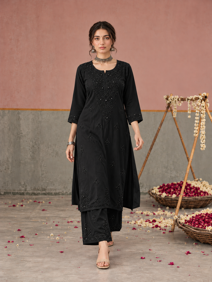 Avika Rayon Chikankari Mukaish Co-ord Set