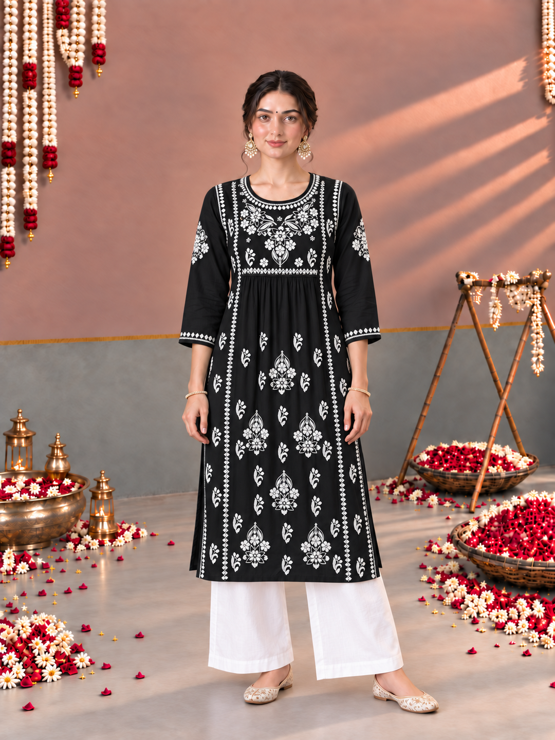 Sonia Chikankari Rayon Nyra-Cut Kurta