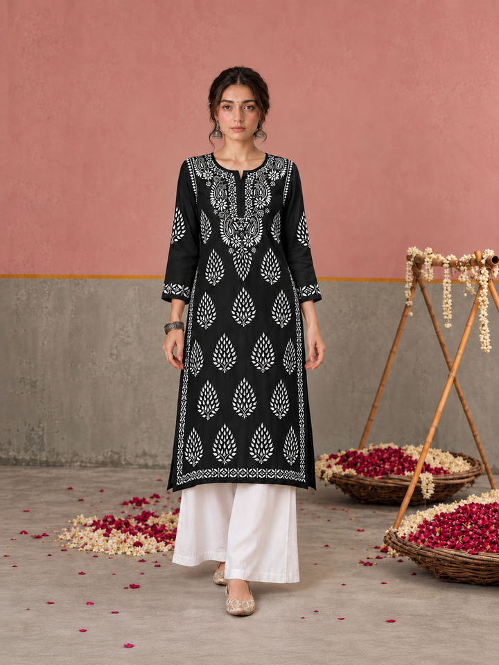 Nazm Chikankari Rayon Straight Kurta