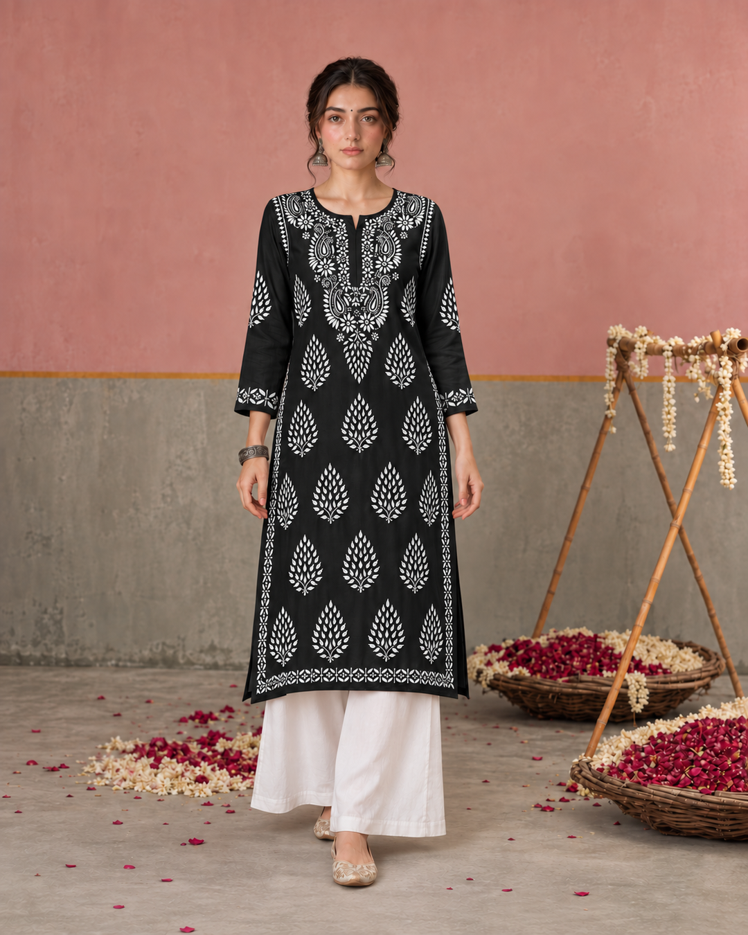 Nazm Chikankari Rayon Straight Kurta