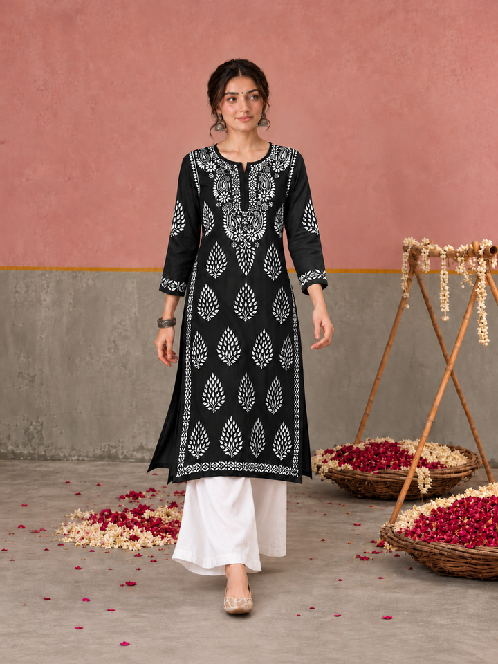 Nazm Chikankari Rayon Straight Kurta