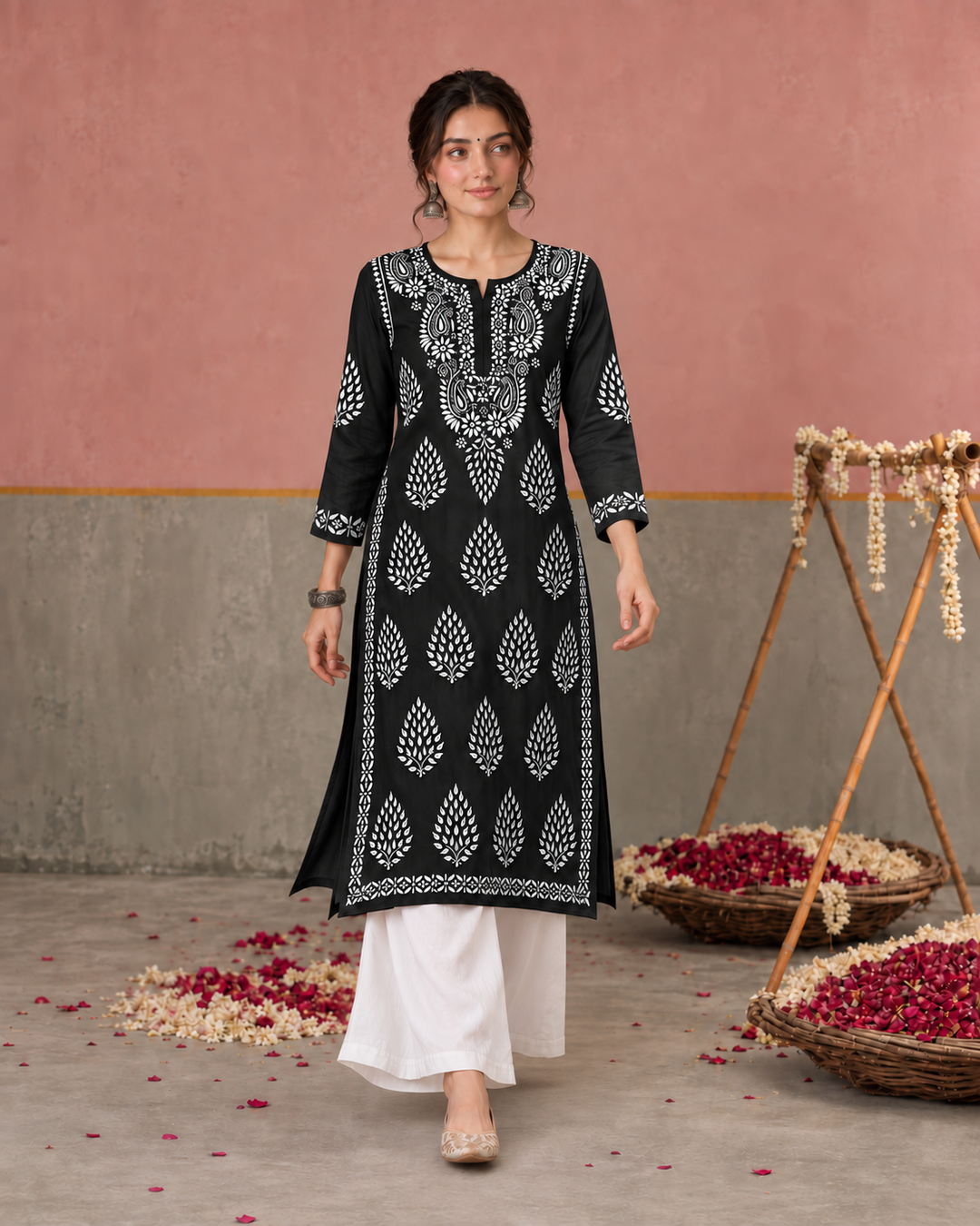 Nazm Chikankari Rayon Straight Kurta