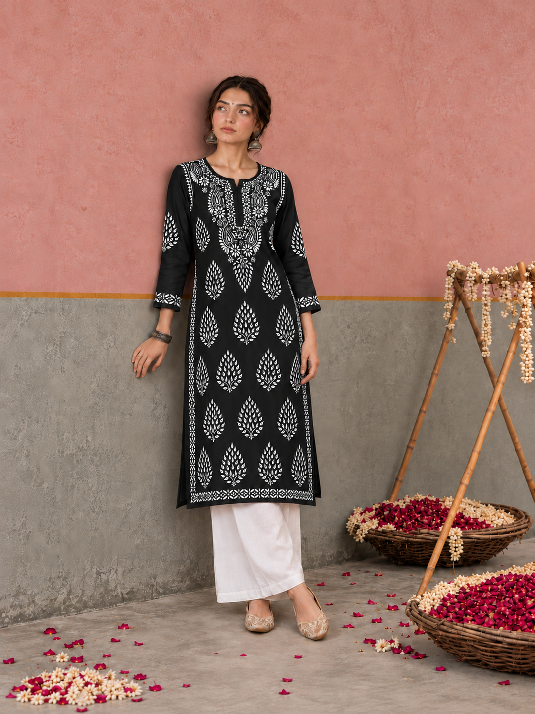 Nazm Chikankari Rayon Straight Kurta