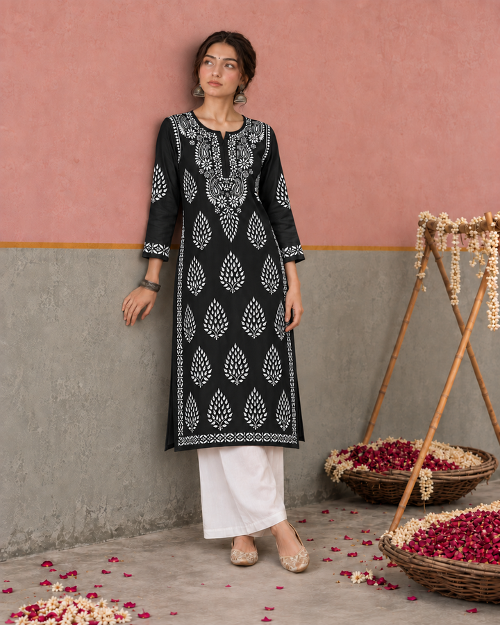 Nazm Chikankari Rayon Straight Kurta