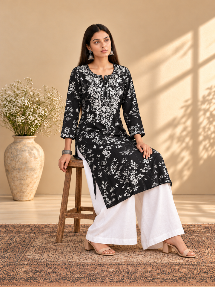Zainab Chikankari Mulmul Straight Kurta